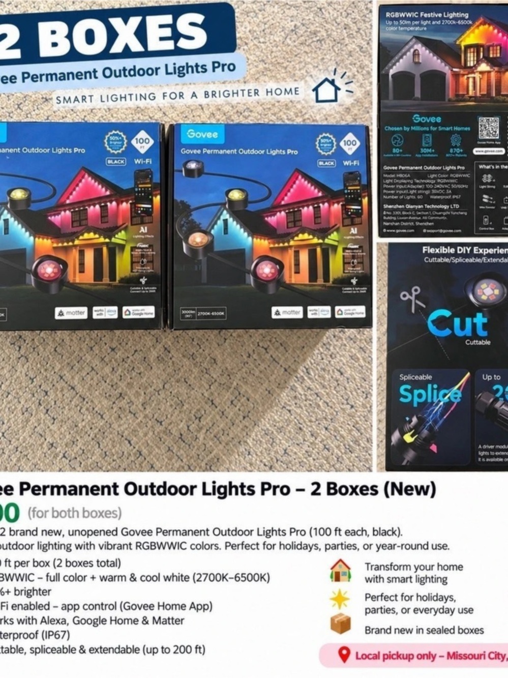 Govee Permanent Outdoor Lights Pro (100ft, Black, Model H806A) Outdoor String